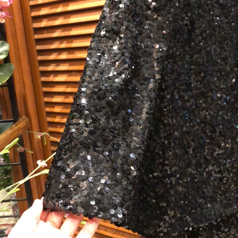 Black sequin evening gown with jacket & belt